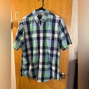 Chaps Men's Navy and Mint Checkered Shirt